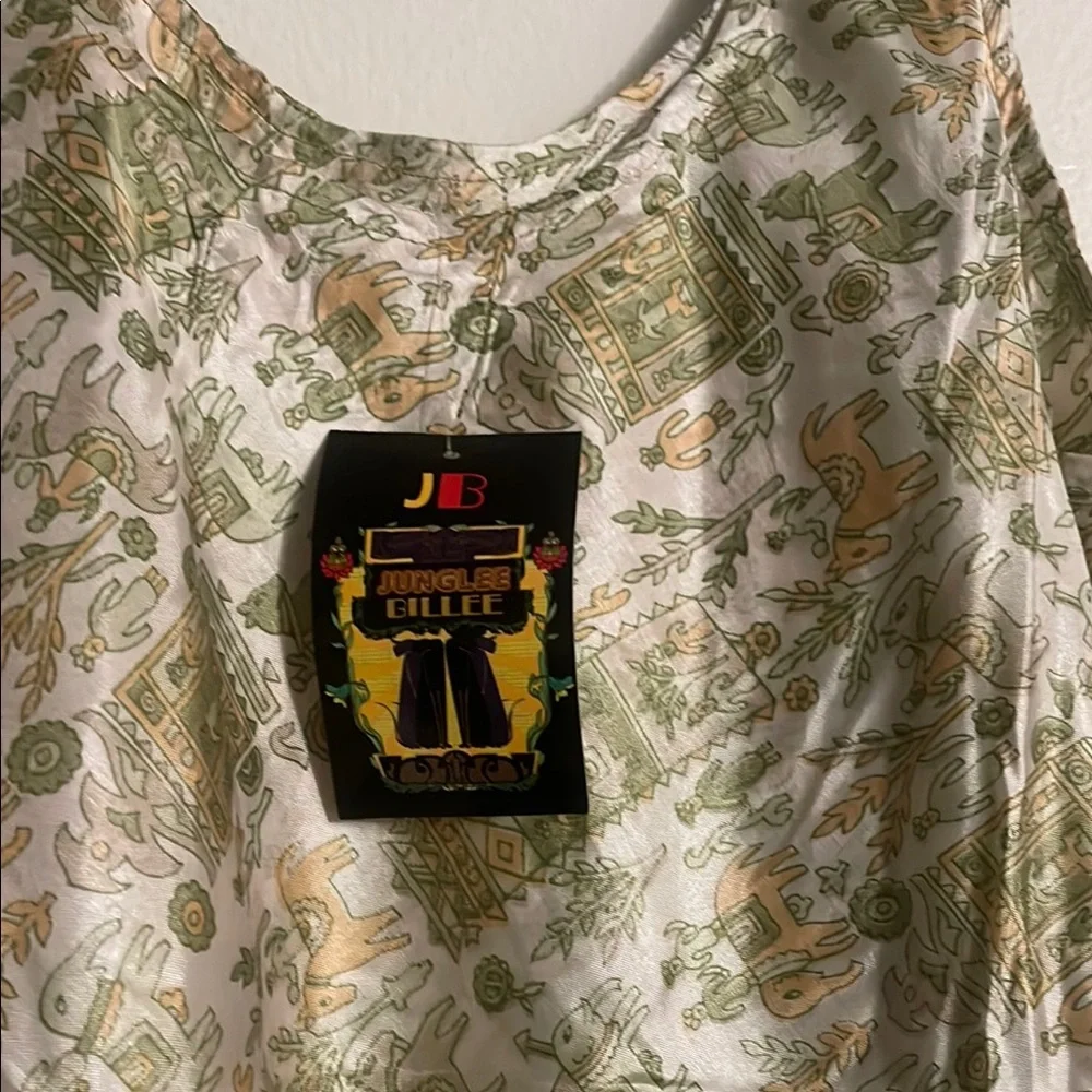 Boho Green Asymmetrical High-Low Double Layer Shift Dress - Picture 2 of 3